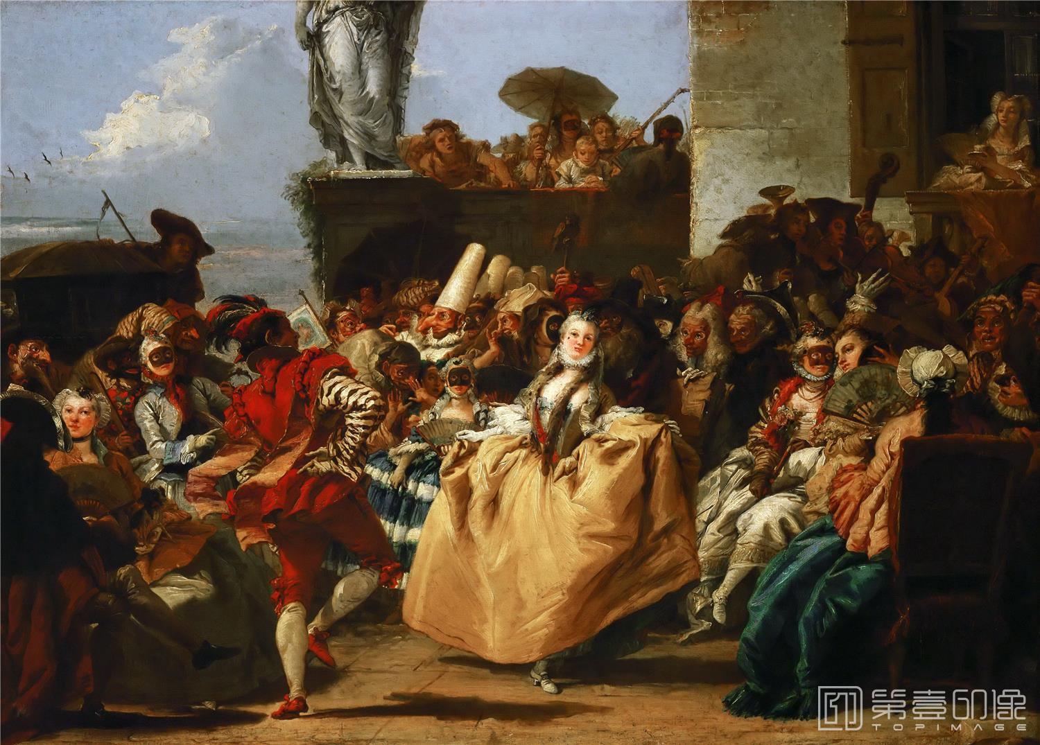 油画-卢浮宫-Giovanni Domenico TiepoloCarnival Scene, or The Minuet-0778